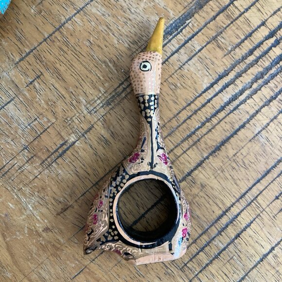 VTG Hand Painted Wooden Colorful Birds Napkin Holders Mache Composition Set Of 4 - Picture 5 of 10